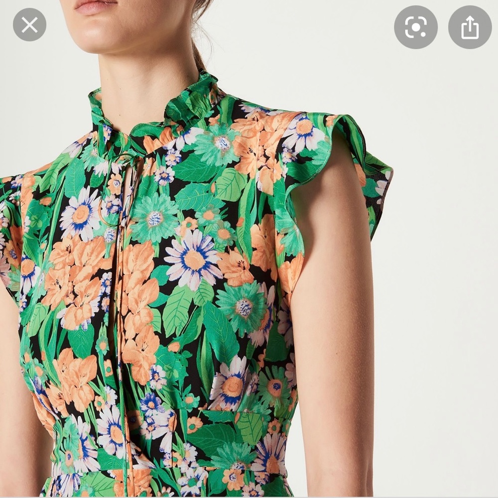 Sandro green and peach mid calf length dress.